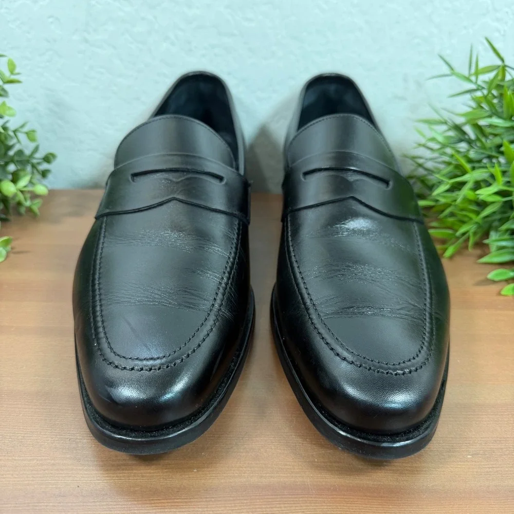 Finsbury Mens Luton Black Leather Penny Loafer Shoes Size 10 US 11